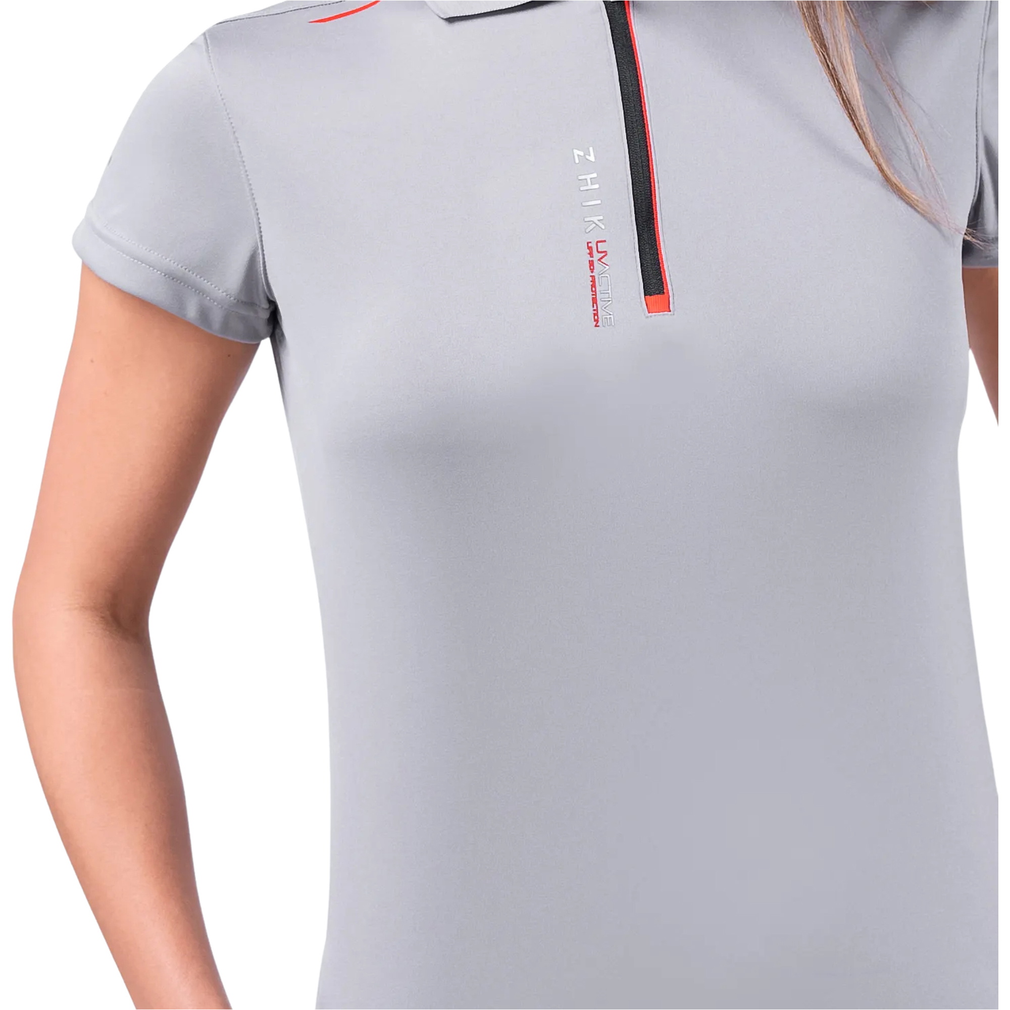Zhik Da Donna Polo Sportiva A Manica Corta Con Zip UVactive UPF50+ ATP-0085-W-GRY - Grey